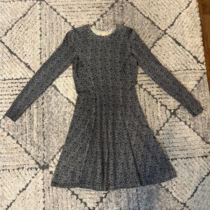 Michael Kors Black and White Long-Sleeve Fit-and-Flare Knit Dress